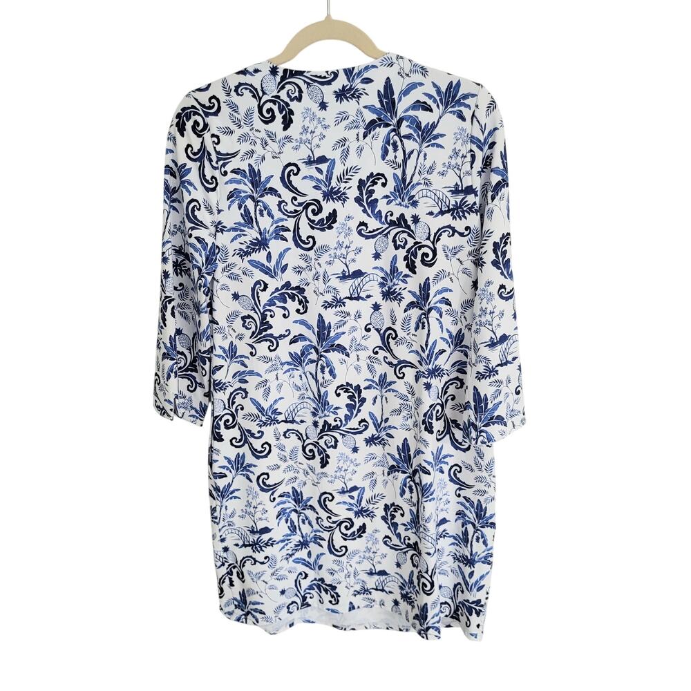 Tommy Bahama Terrazzo Tile 3/4 Sleeve Mini Dress White Blue Lace Up Tassel Small